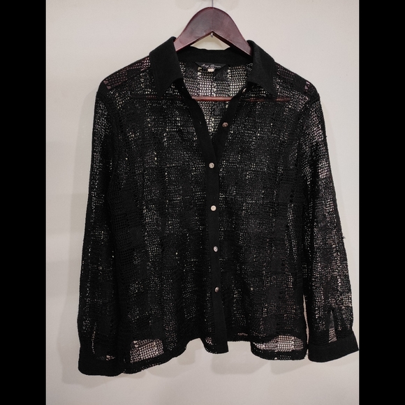 May Queen Tops - Black Crochet knit Shirt